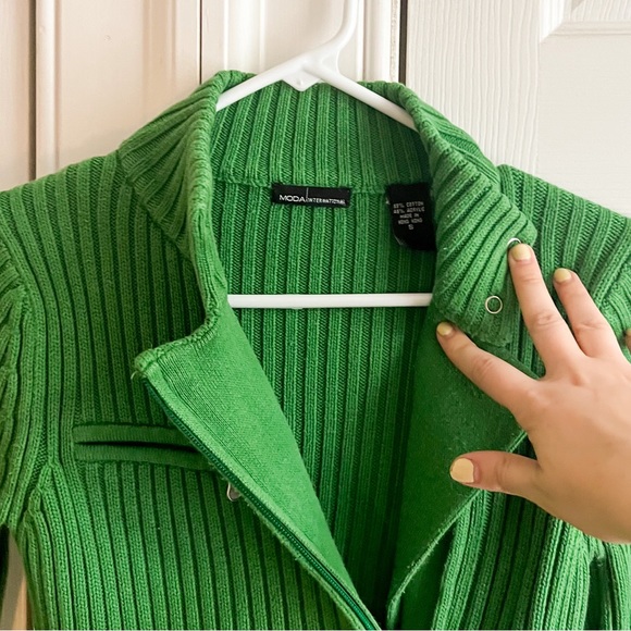 Moda International ☘️ Size Small Vintage Women’s Green Zip Up Sweater - Picture 7 of 9